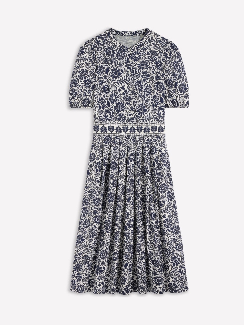 Boden Amber Pleat Jersey Midi Dress-Navy, Meadow Scatter 6P